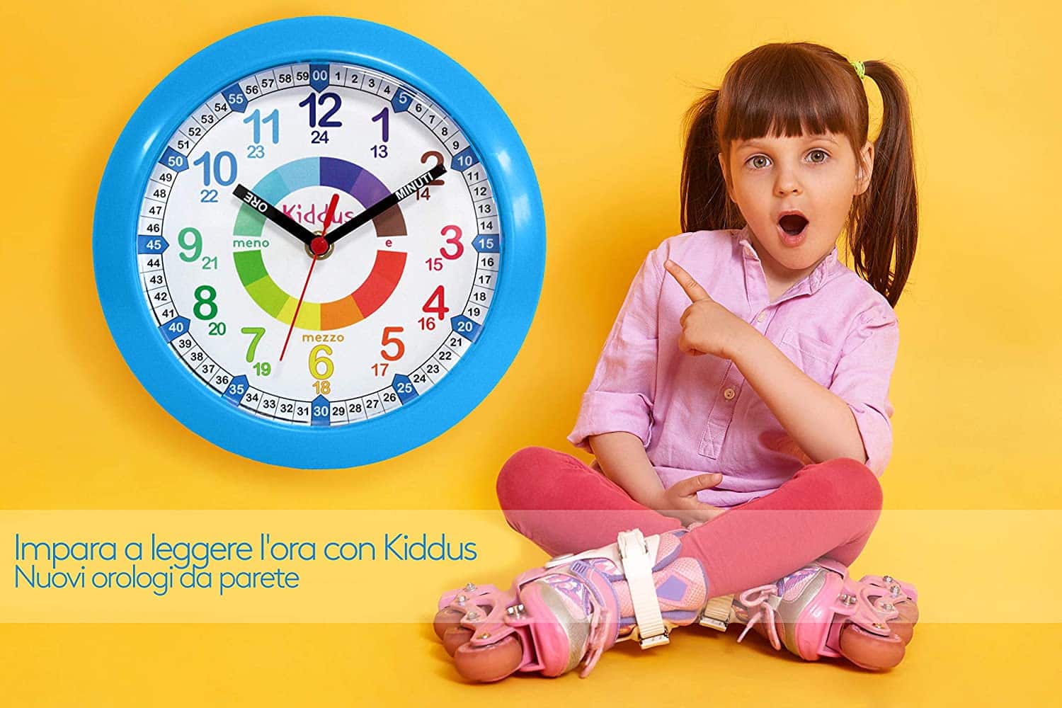 Orologio da Parete Didattico per Bambino Azzurro Kiddus - immagine 6
