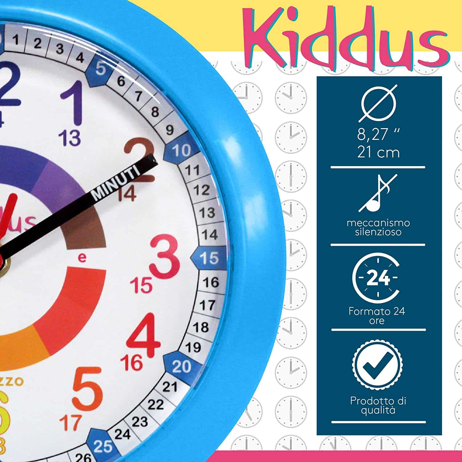 Orologio da Parete Didattico per Bambino Azzurro Kiddus - immagine 2
