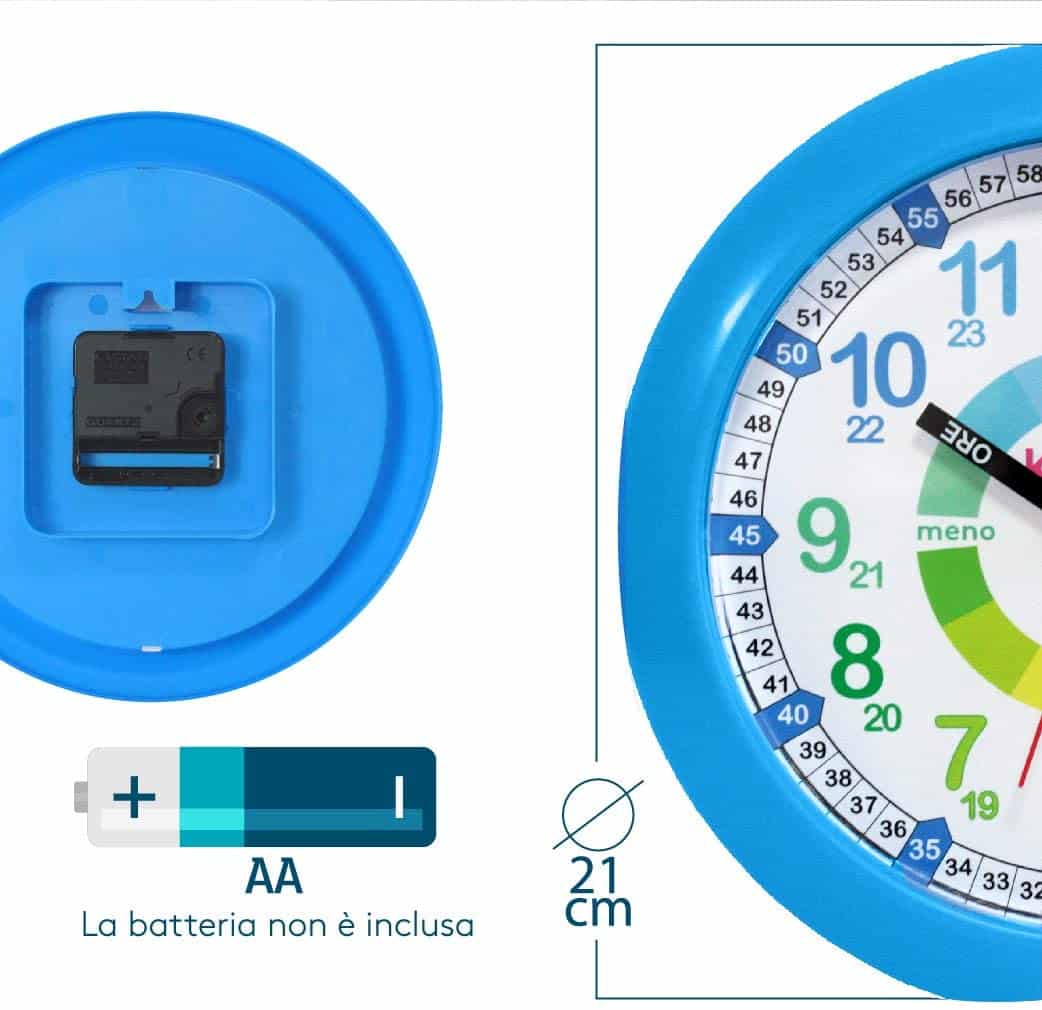 Orologio da Parete Didattico per Bambino Azzurro Kiddus - immagine 4