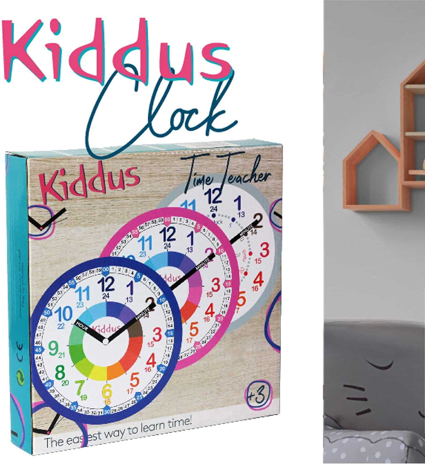 Orologio da Parete Didattico per Bambino Azzurro Kiddus - immagine 5