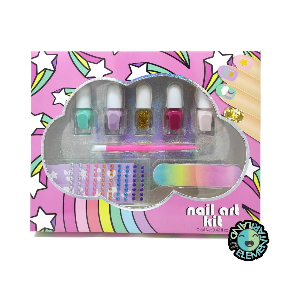 Set Manicure NAIL ART KIT Stelle con 5 Smalti 12 Stencil e 8 Gemme