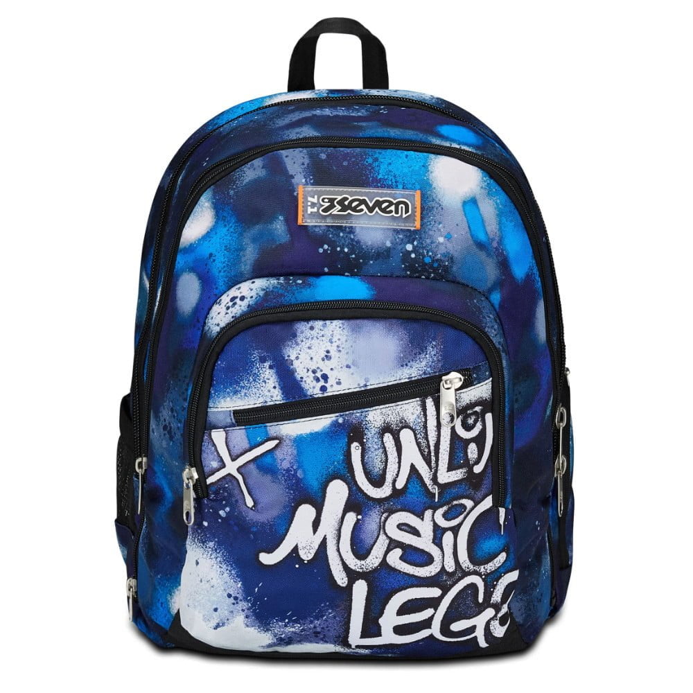 zaino scuola seven advanced detach con zainetto staccabile retrocolor blu graffiti 1