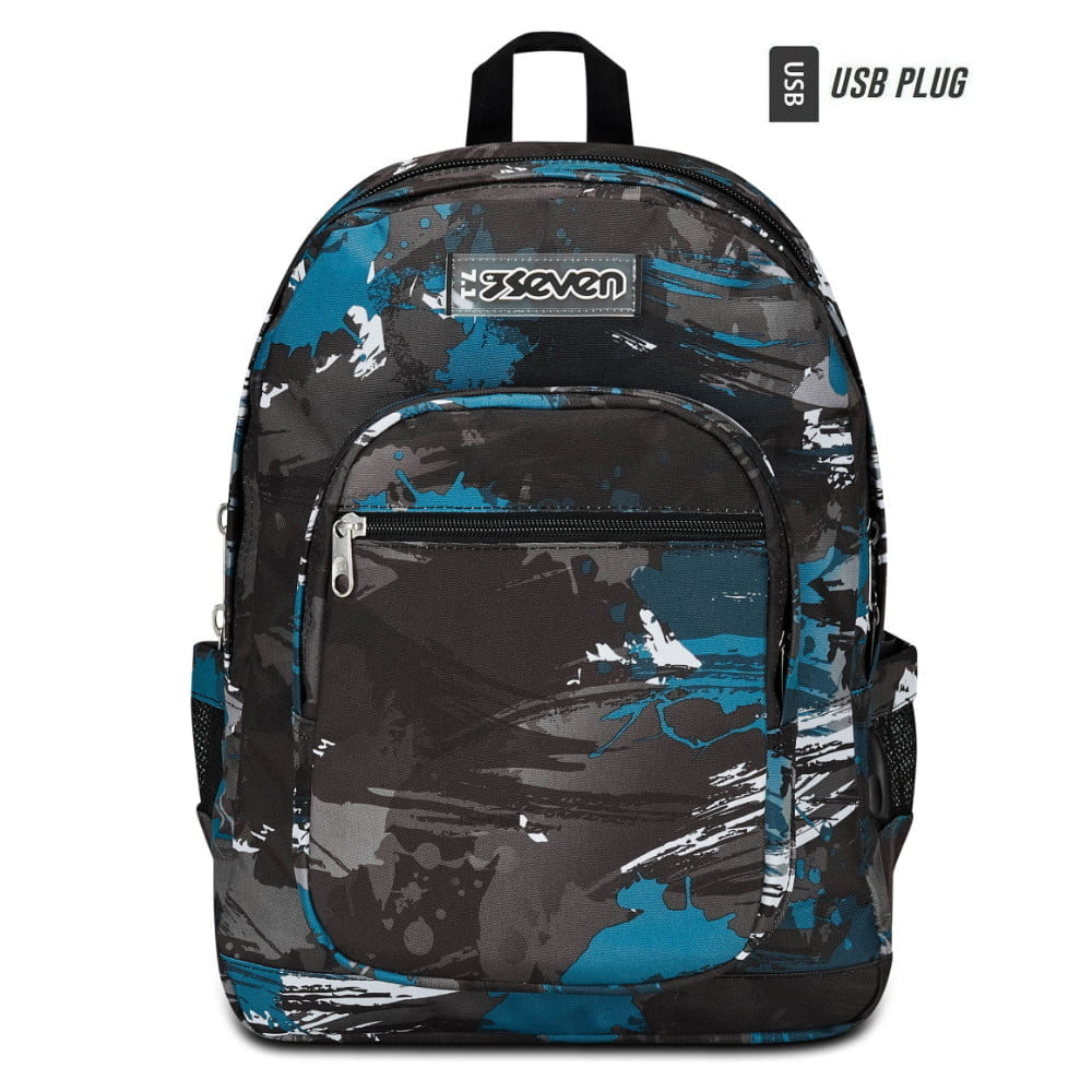 zaino scuola seven freethink bambino nero blu ottanio