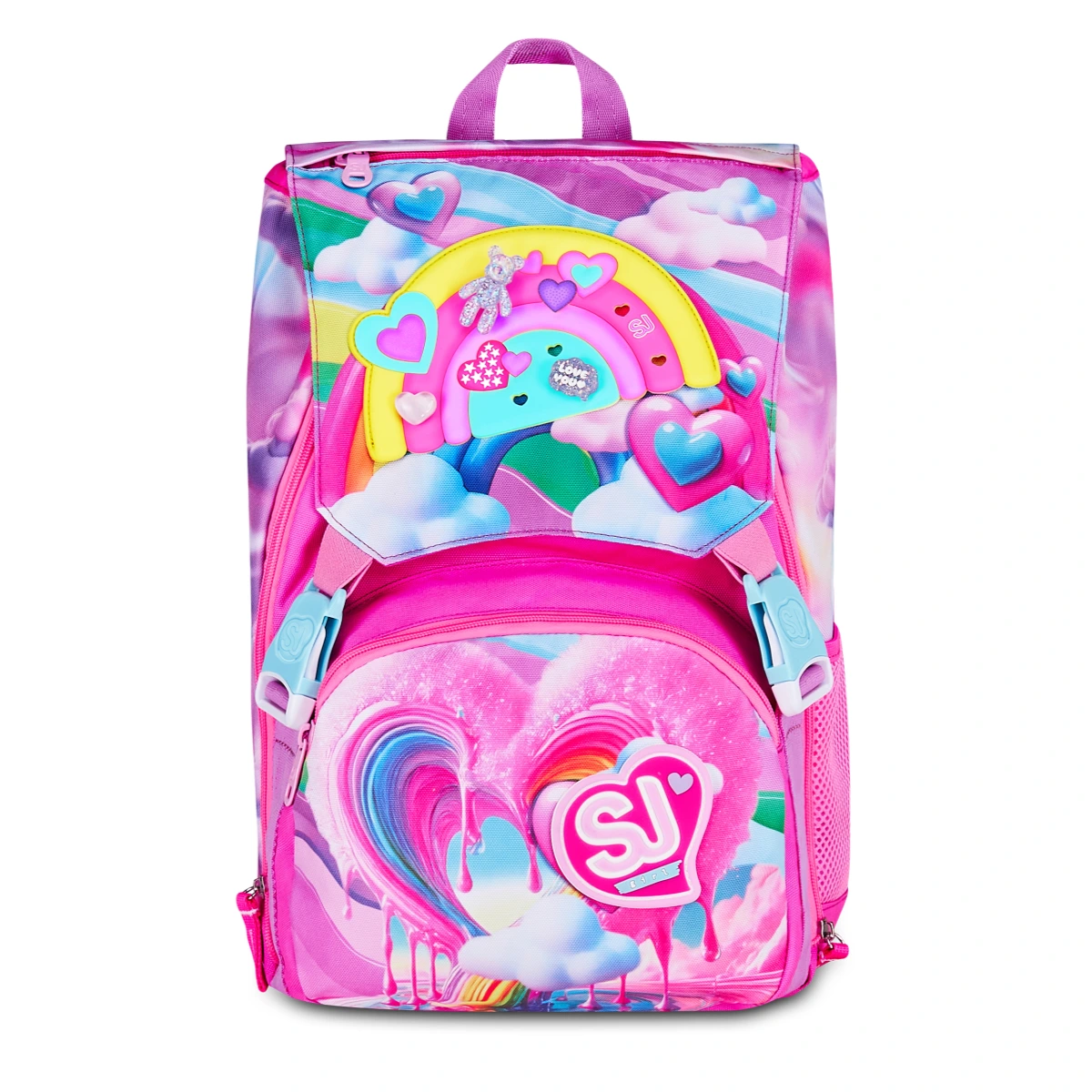 Featured image for “Zaino SJ Estensibile Big Bambina - JOYFUL PINS GIRL - Arcobaleno con PINS Attacca Stacca”